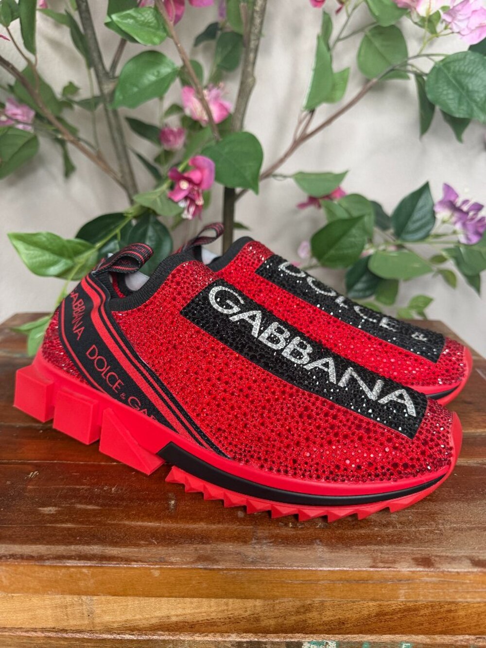 Dolce & Gabbana Crystal-Embellished Sorrento Sneakers - Red